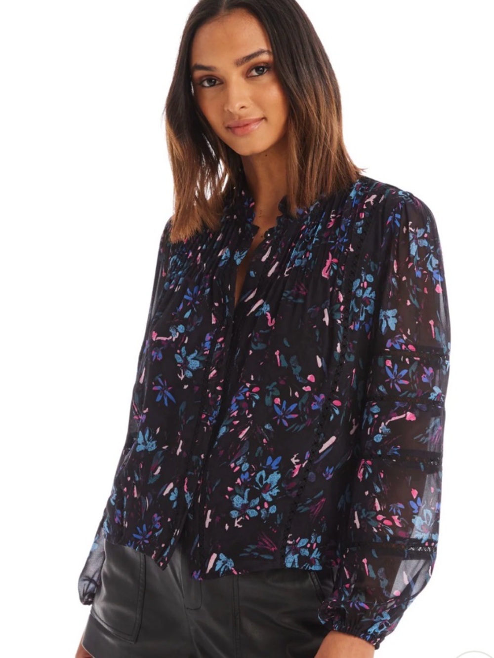 Allison Women's Floral Blouse - Black and Blue